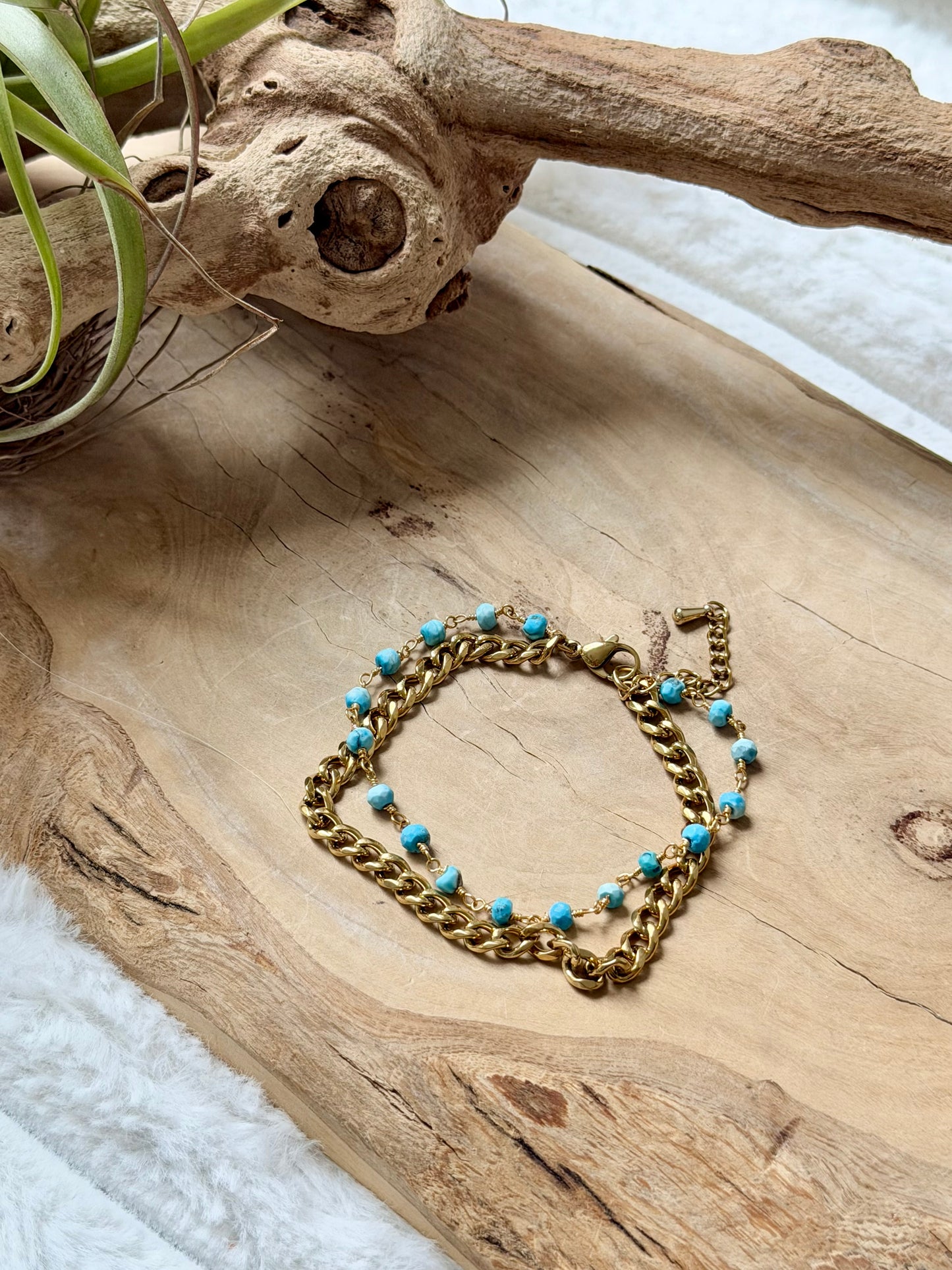 Turquoise + Gold Stainless Steel Duet Bracelet