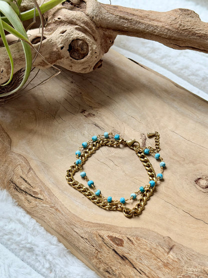 Turquoise + Gold Stainless Steel Duet Bracelet