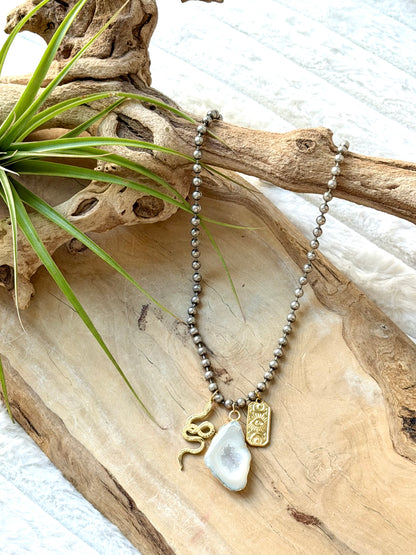Agate + Mixed Metals Ball Chain Necklace