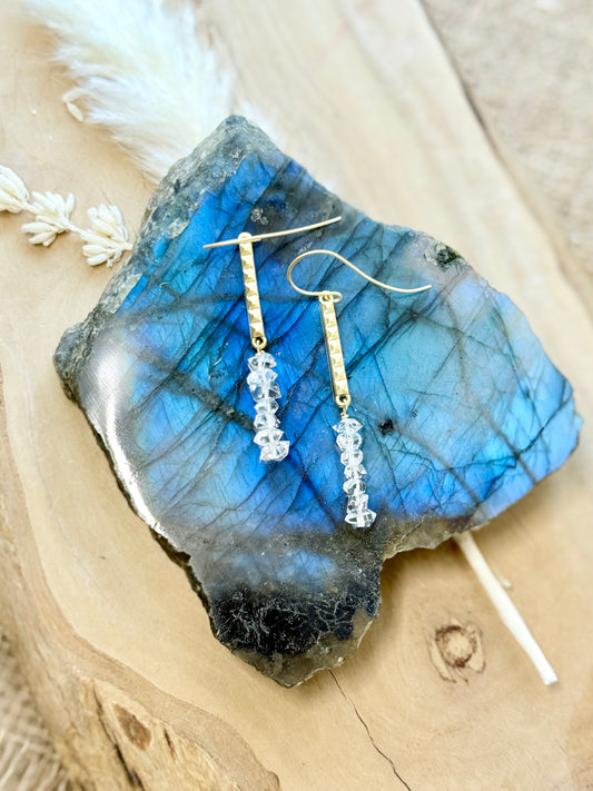 Herkimer Diamond + Matte Gold Stick Earrings