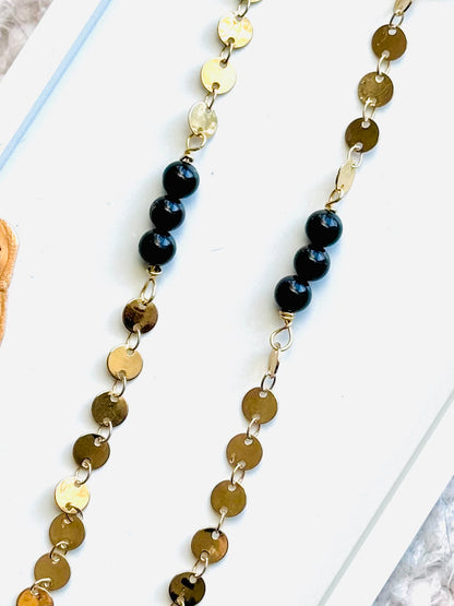 Black Tourmaline + Gold Duster Earrings