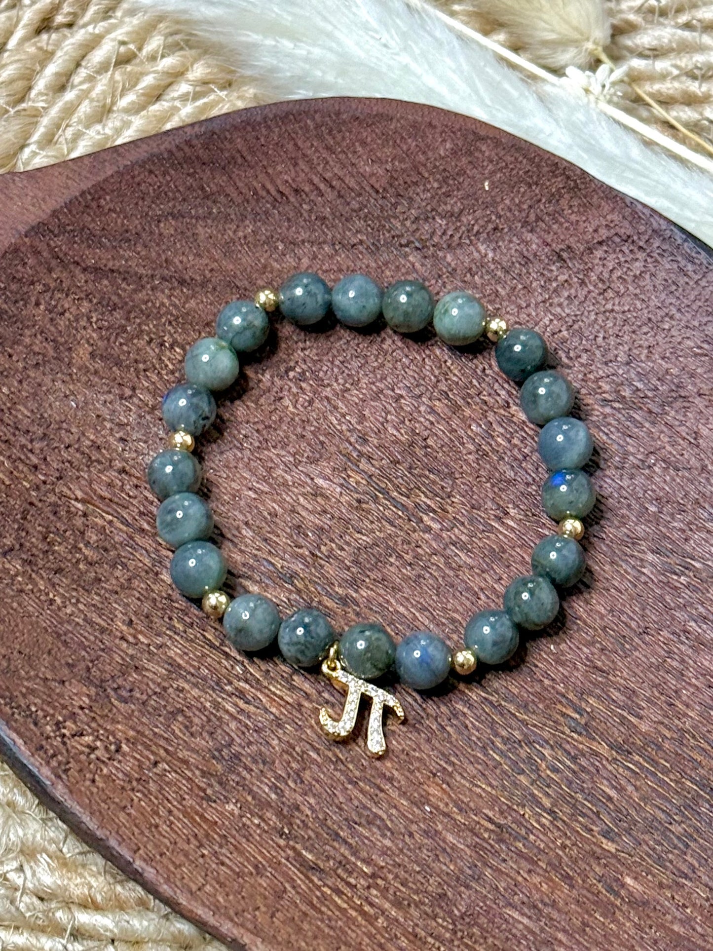 Dark Gray Labradorite + Gold Chunky Charm Band