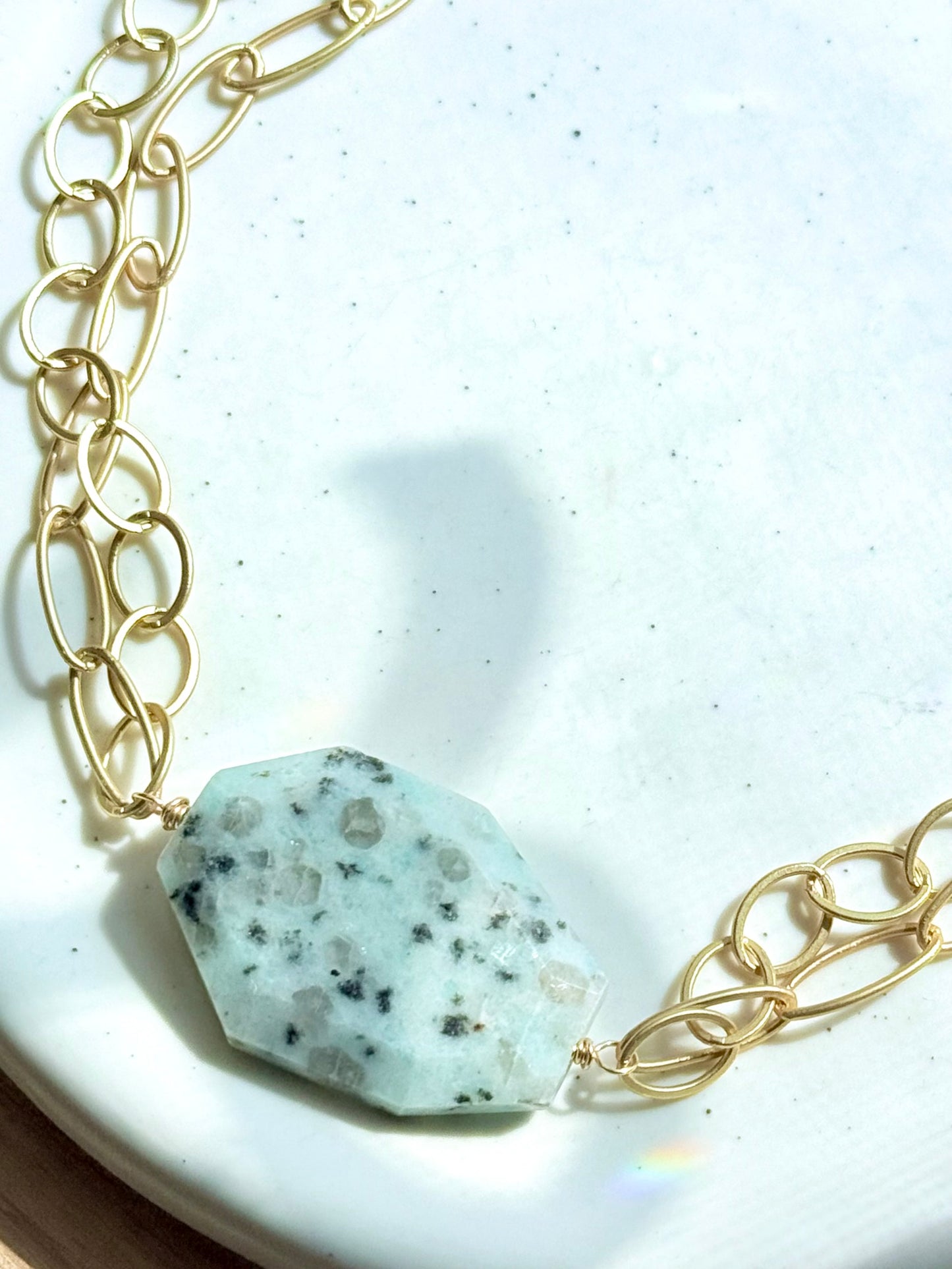 Kiwi Jasper + Matte Gold Double Chain Necklace
