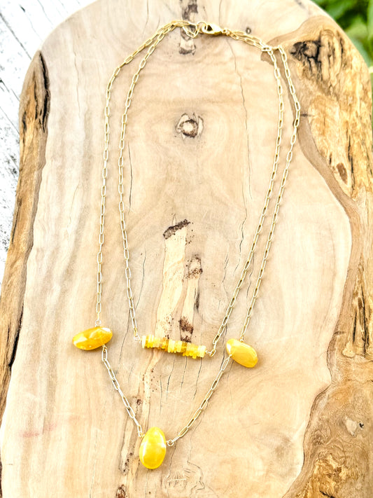 Honey Yellow Opal + Matte Gold Duet Necklace