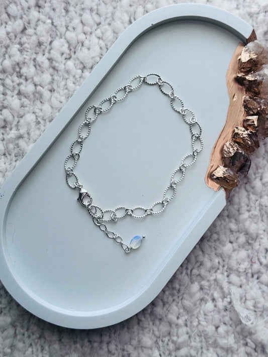 Silver Embossed Oval Chain Anklet