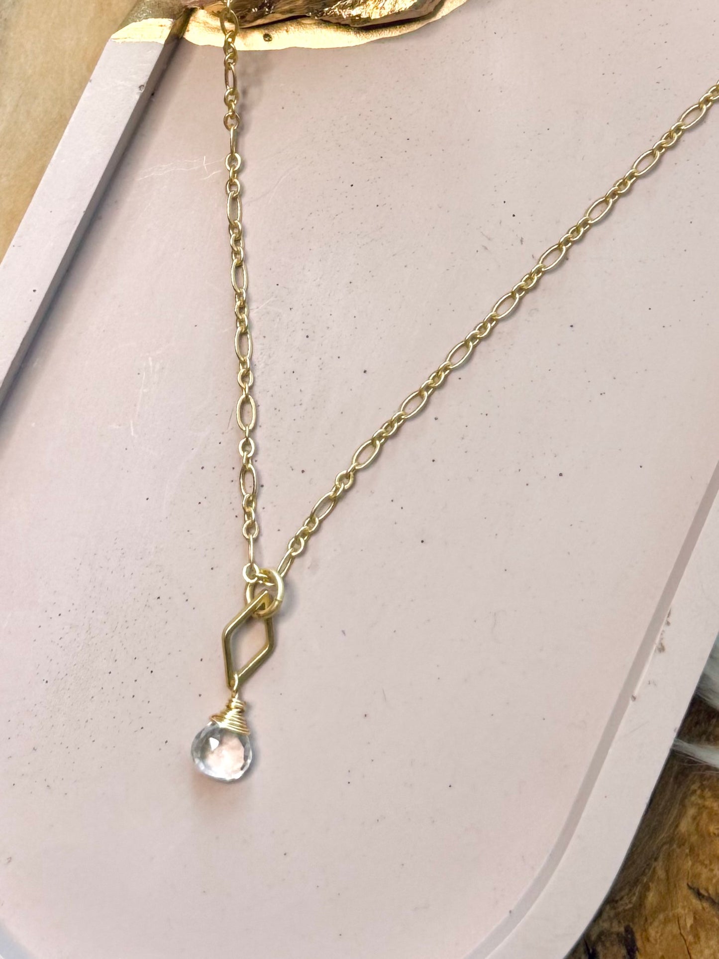 White Topaz + Matte Gold Diamond Necklace