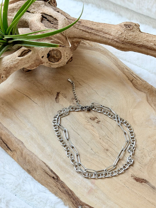 Stainless Duet Anklet (Twisted + Paperclip Chains)