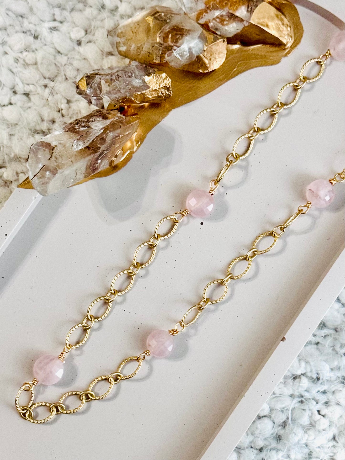 Rose Quartz + Gold Chain Necklace
