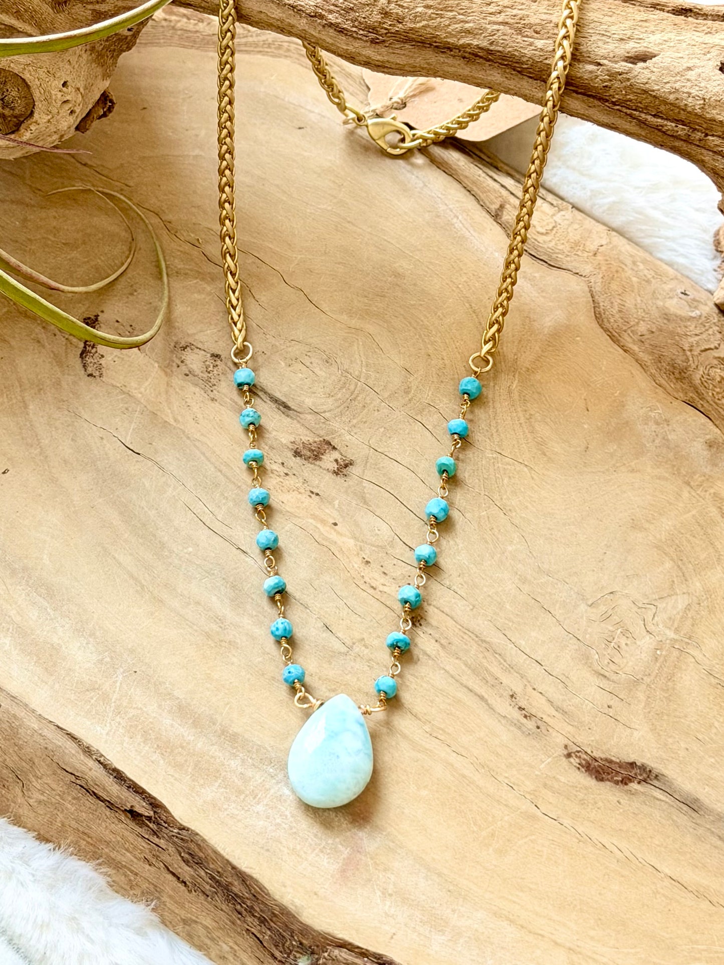 Turquoise + Larimar Matte Gold Necklace