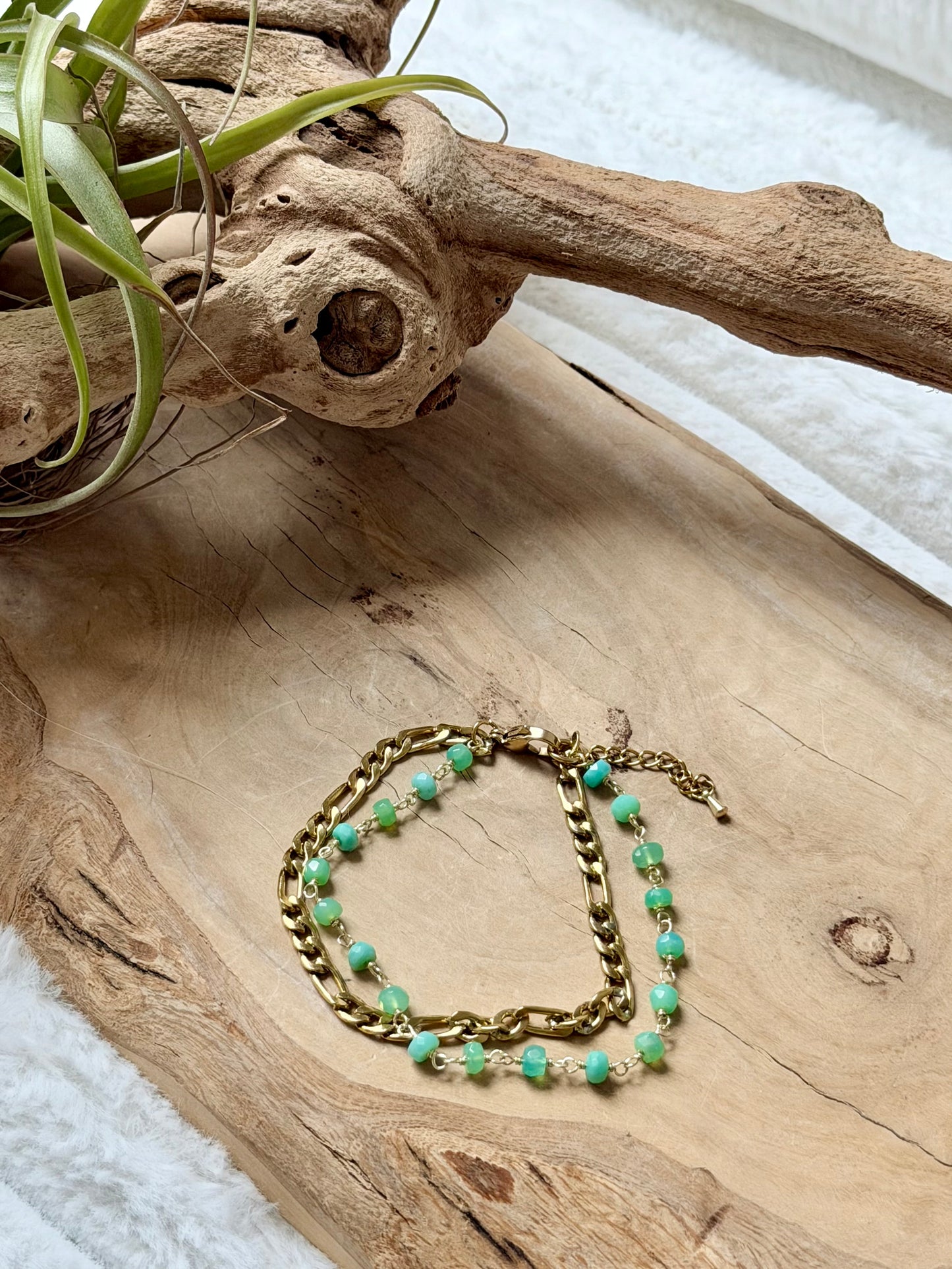 Chrysoprase + Gold Stainless Steel Duet Bracelet