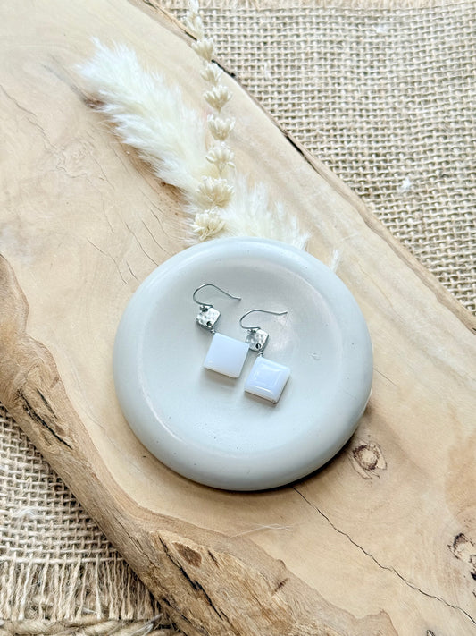 Chalcedony + Matte Silver Diamond Earrings