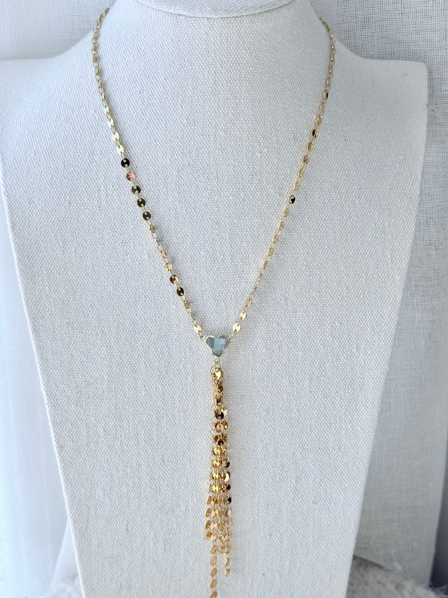 Labradorite + Gold Sequin Lariat Necklace