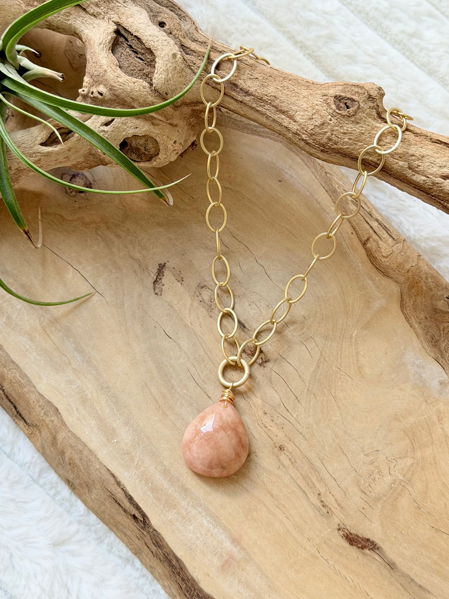 Morganite + Matte Gold Necklace