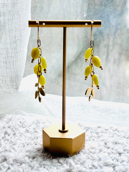 Botanical Olive Leaf + Olive Jade Gold Dangle Earrings