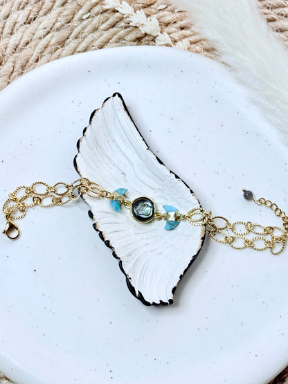 Abalone + Turquoise Gold Moon Phase Bracelet