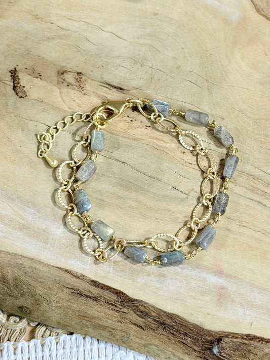 Labradorite + Lacy Matte Gold Duet Bracelet