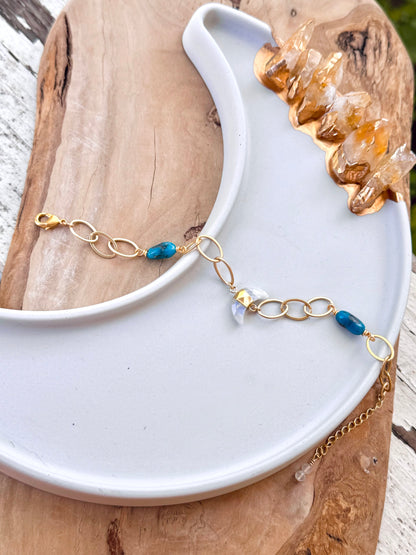 Sleeping Beauty Turquoise + Moonstone Gold Gemstone Moon Bracelet