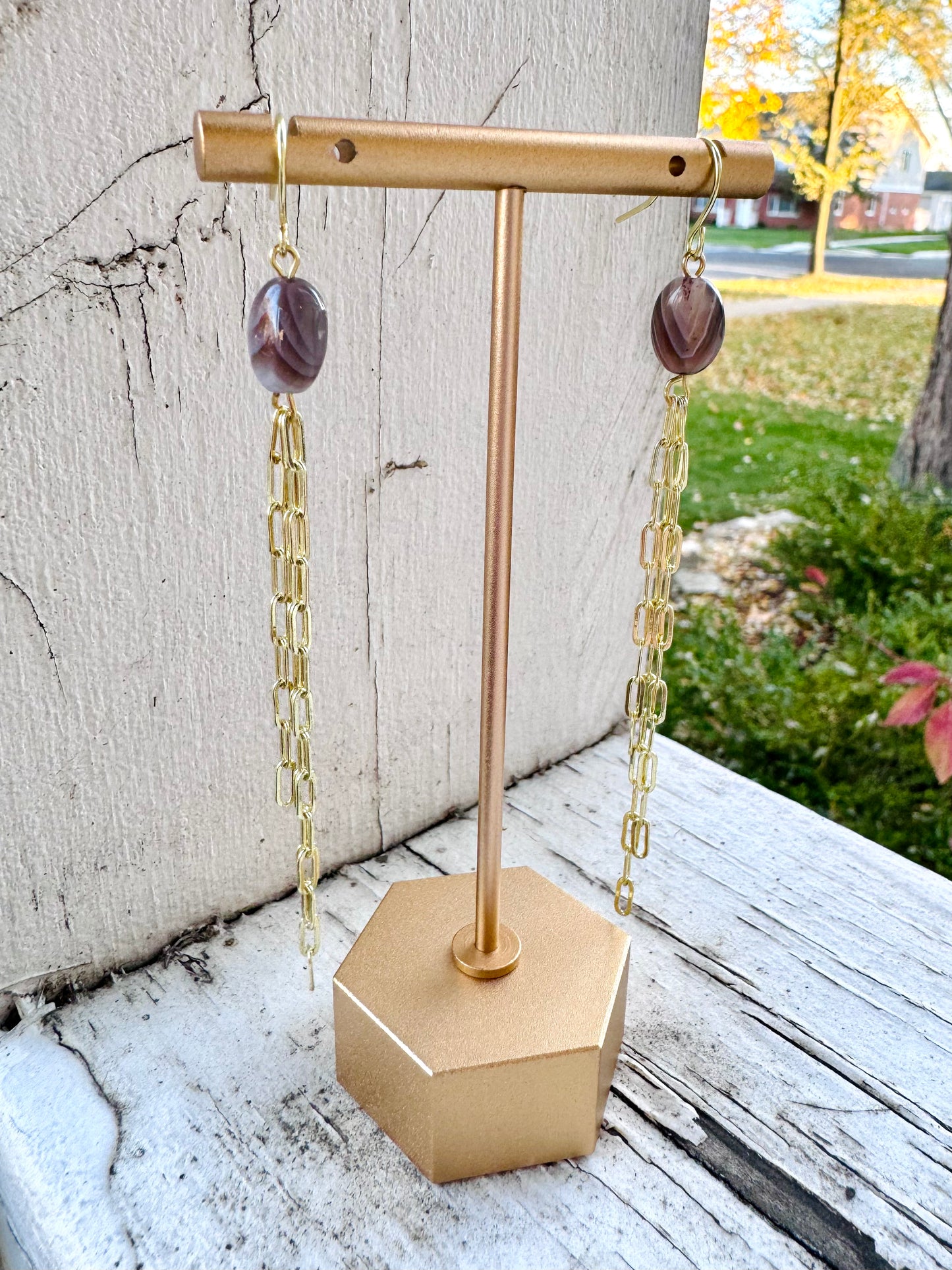 Botswana Agate + Gold Duster Earrings