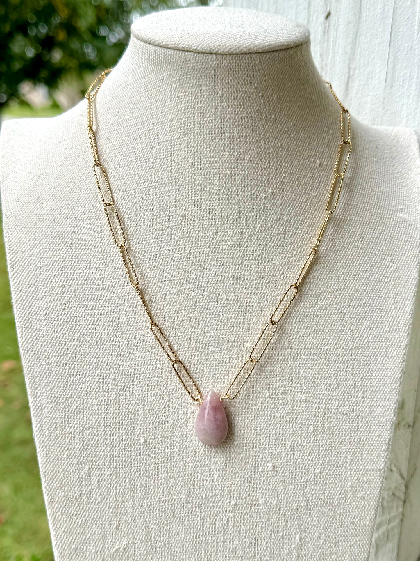 Madagascar Rose Quartz + Matte Gold Pendant Necklace