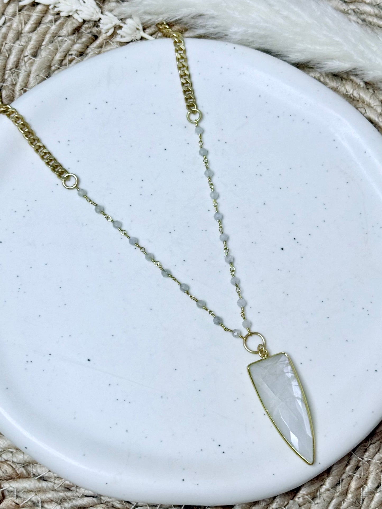 White Moonstone + Gold Dagger Necklace