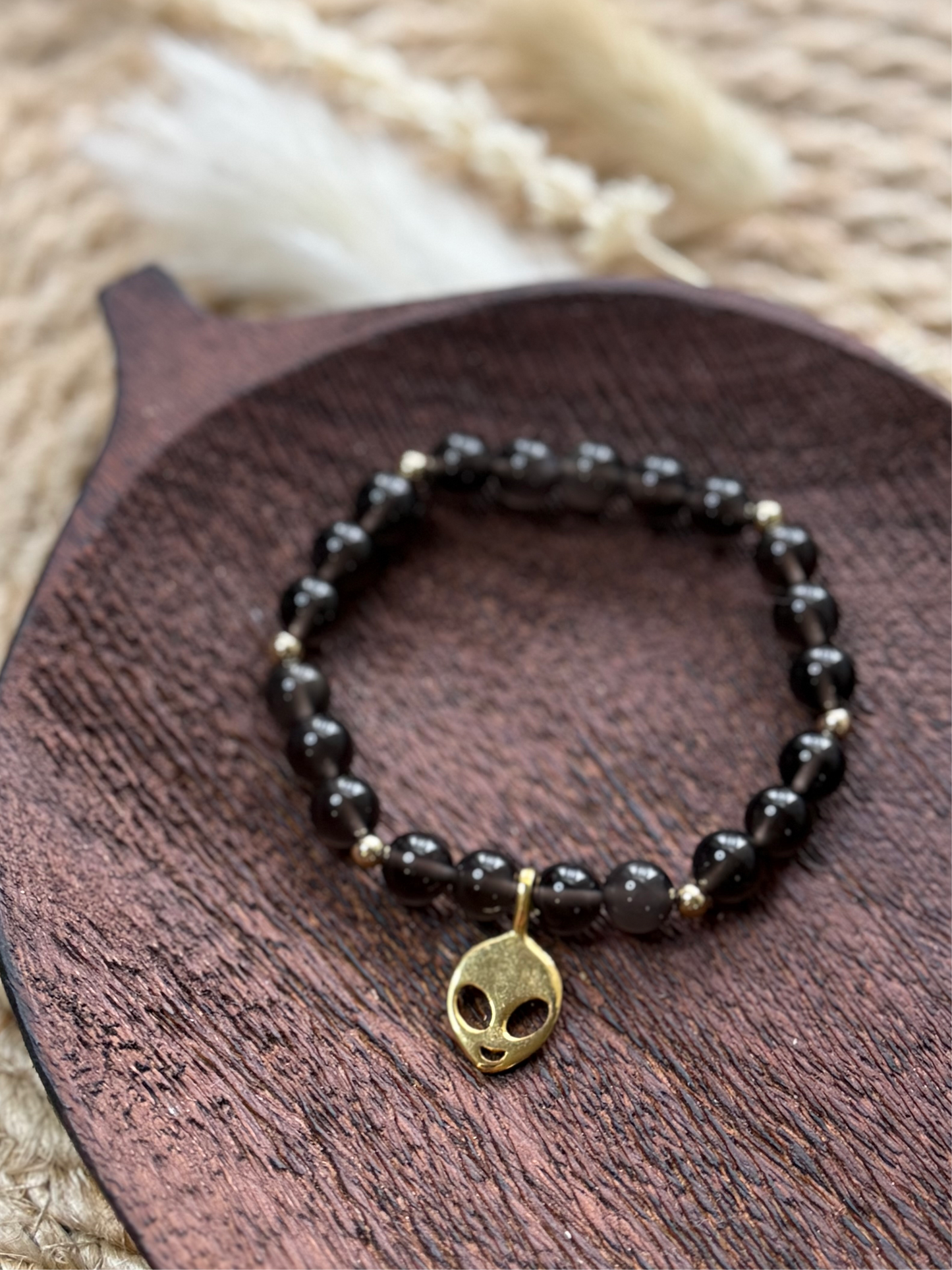 Smoky Gray Obsidian  + Gold Chunky Charm Band