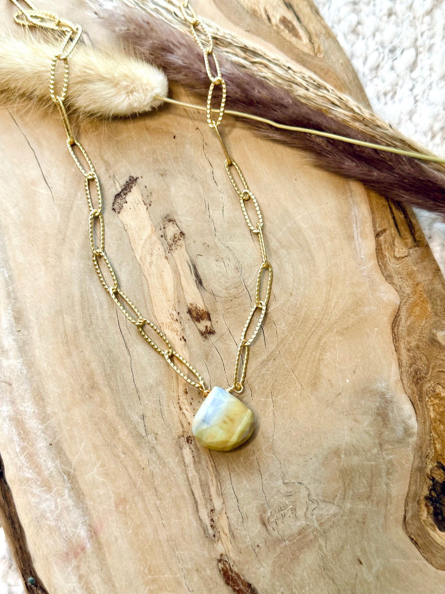 Blue-Green Jasper + Matte Gold Pendant Necklace