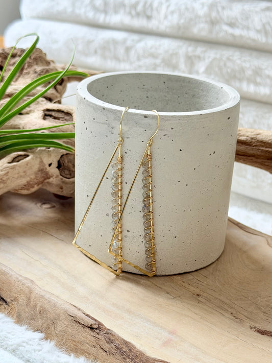 Labradorite + Gold Large Triangle Earrings