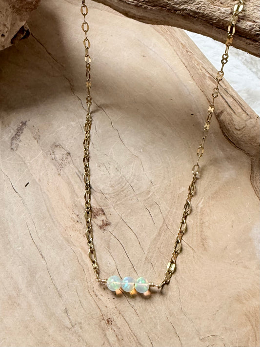 Ethiopian Opal Trio + Gold Stainless Steel Necklace