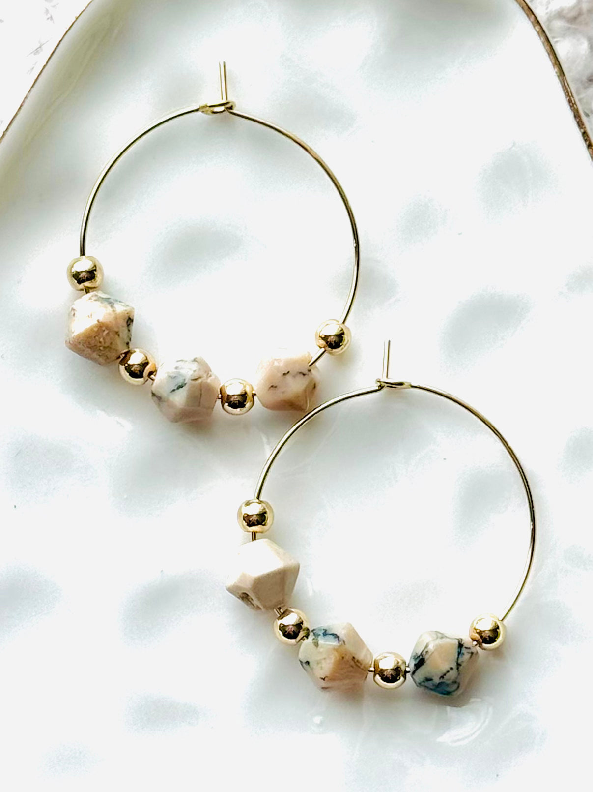 African Opal + Gold Hoop Earrings