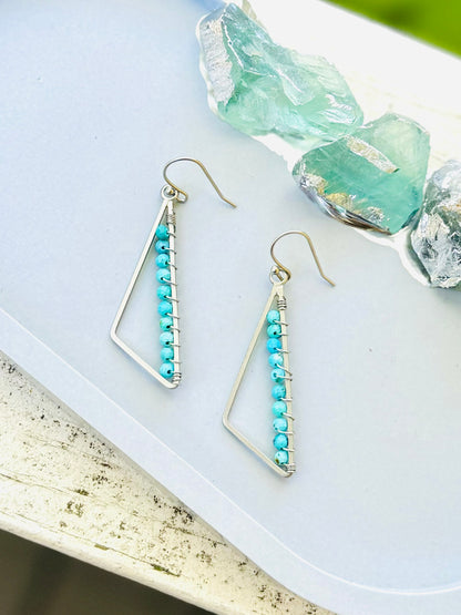 Turquoise + Matte Silver Triangle Earrings