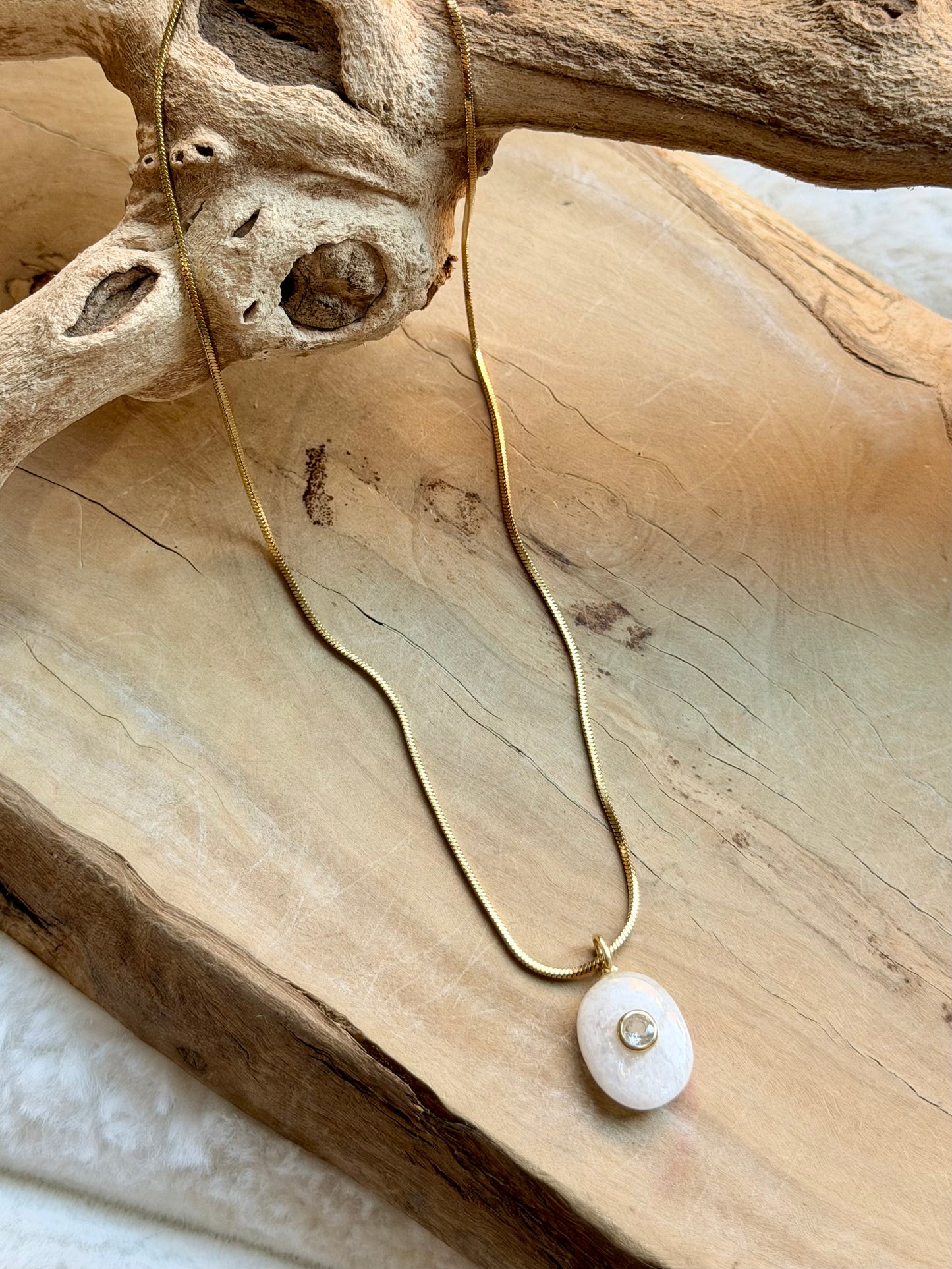 Rainbow Moonstone + White Topaz Gold Necklace
