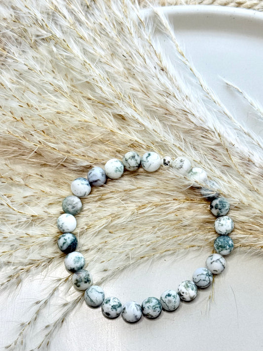 Matte Tree Agate + Silver Unisex Band