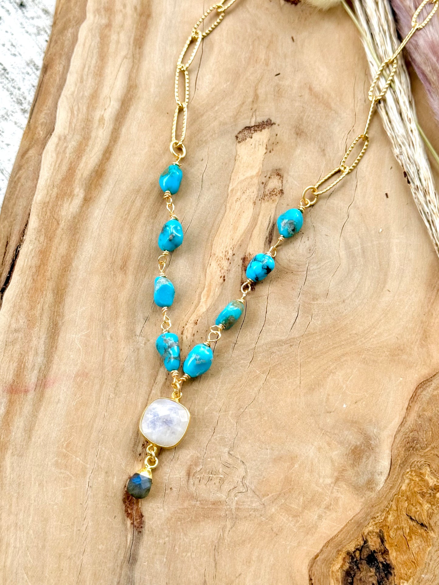 Sleeping Beauty Turquoise + Moonstone Matte Gold Necklace