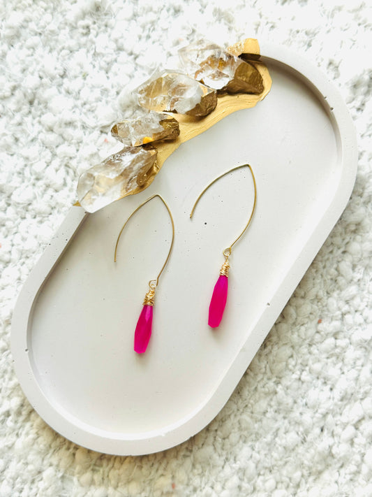 Bright Pink Chalcedony + Gold Earrings