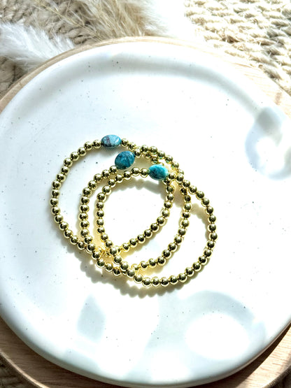 Chrysocolla + Gold Beaded Bracelet