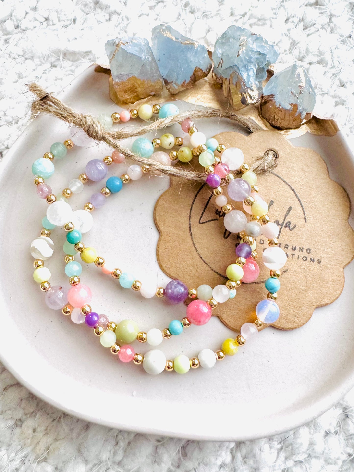 Pastel Mixed Gems + Gold (3-stack)