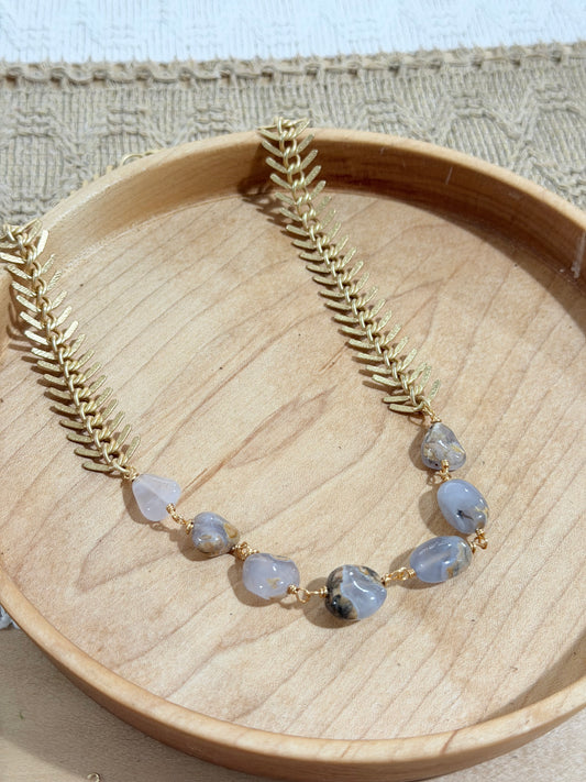 Skin on Blue Chalcedony + Matte Gold Necklace