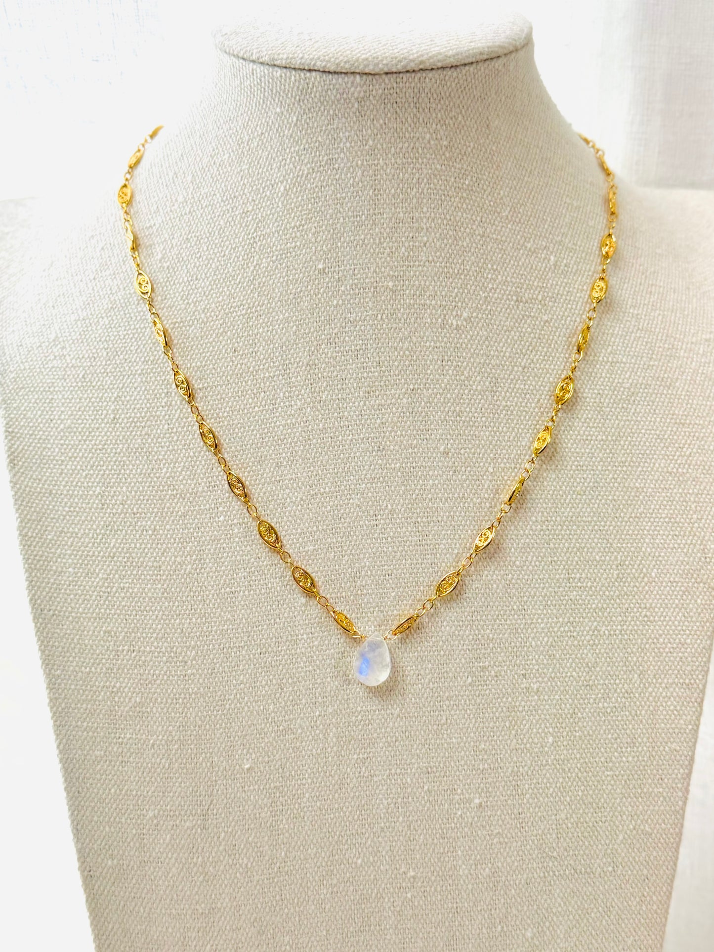 Rainbow Moonstone + Gold Necklace
