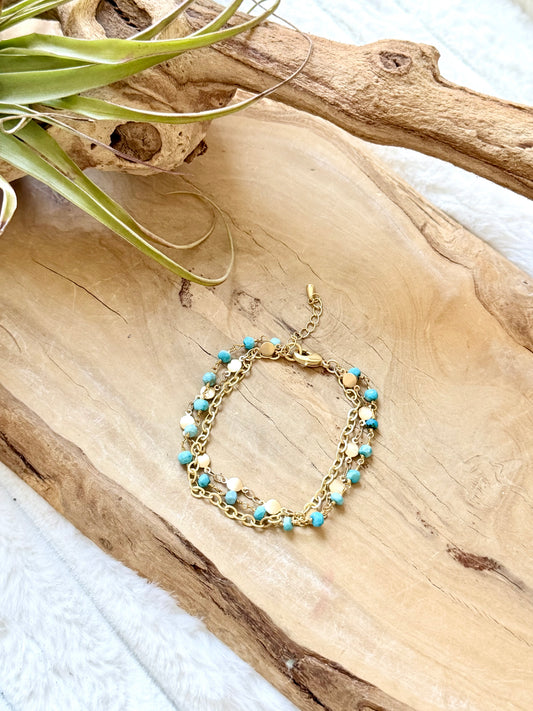 Turquoise + Matte Gold Trio Chain Bracelet