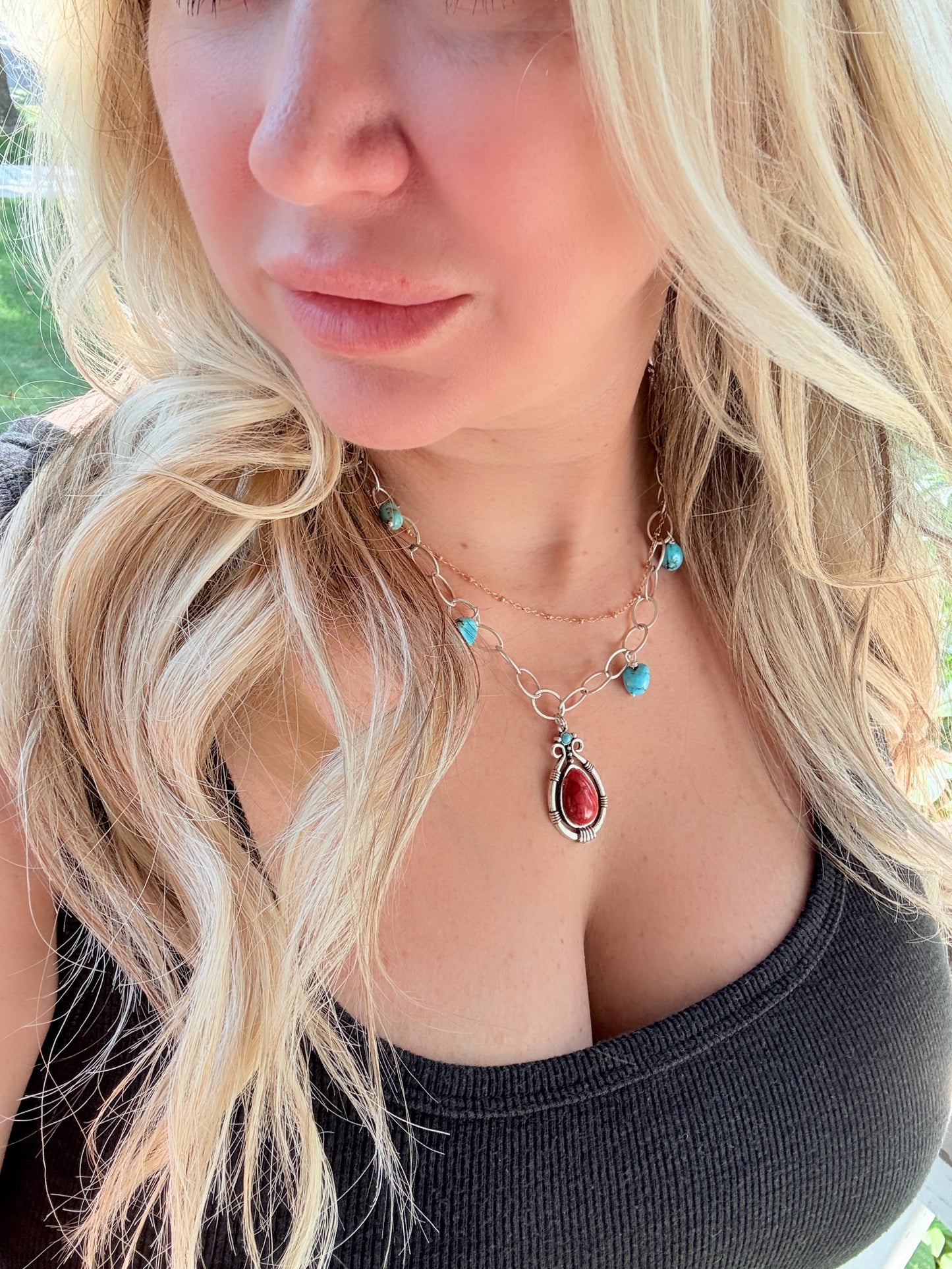 Howlite + Sleeping Beauty Turquoise Antique Silver Necklace