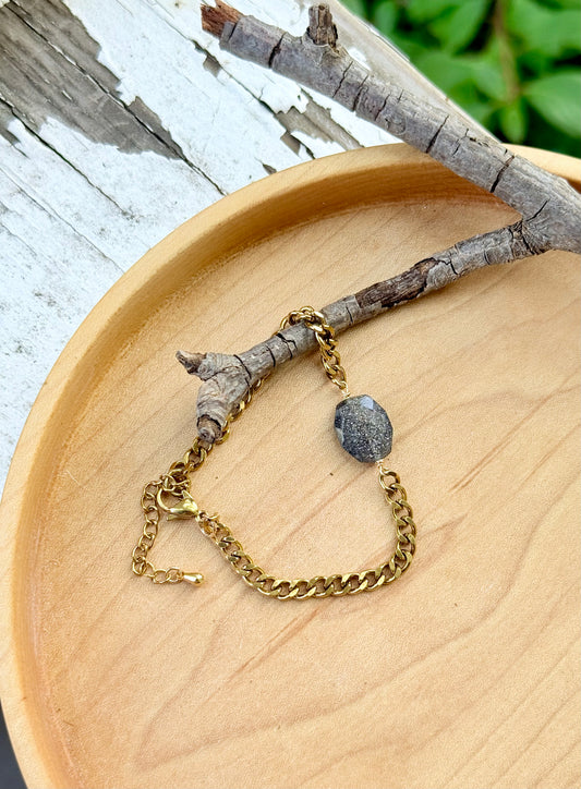 Black Sunstone + Gold Stainless Steel Bracelet