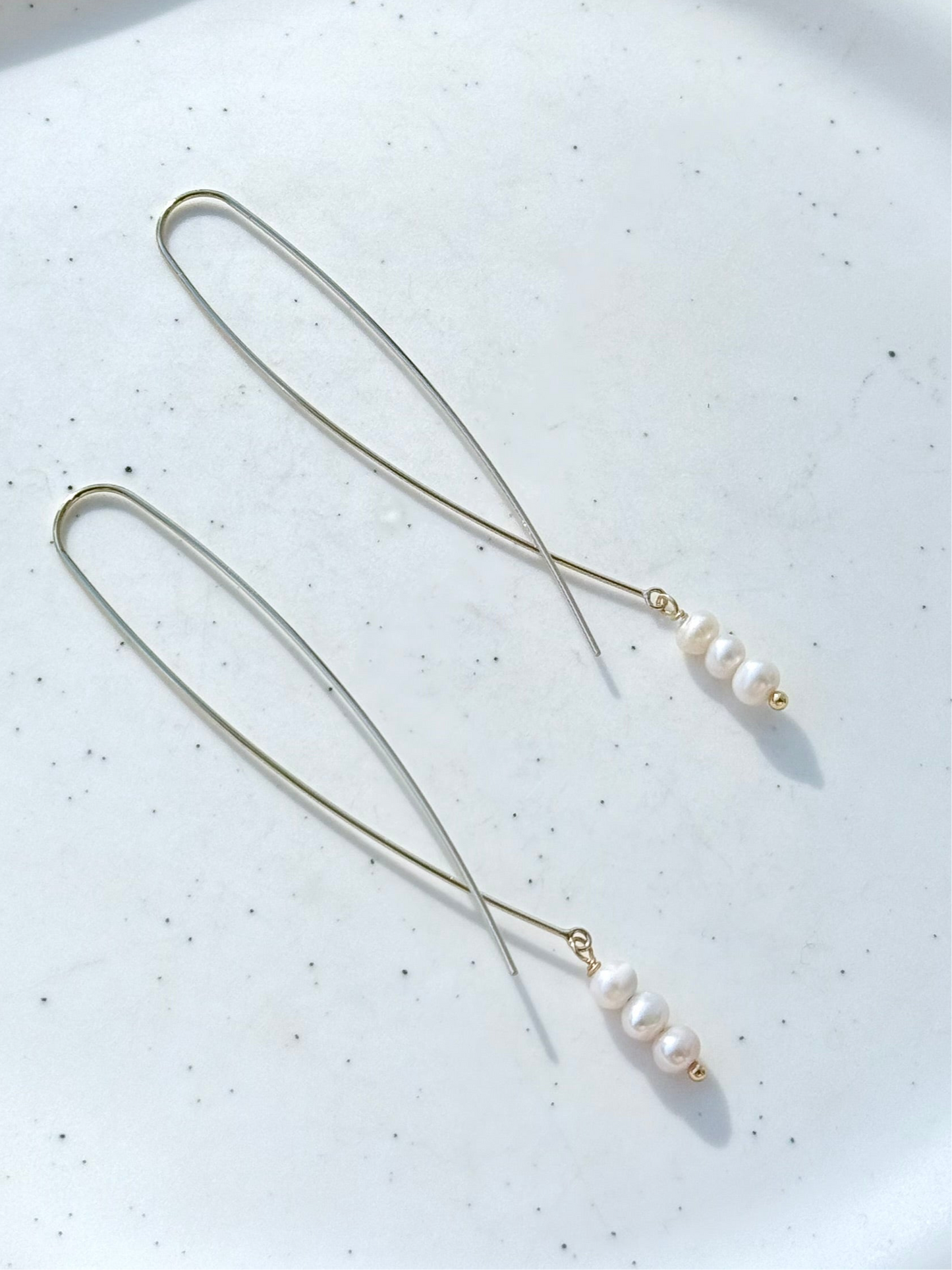 Freshwater Pearl + Gold Twister Threader Earrings