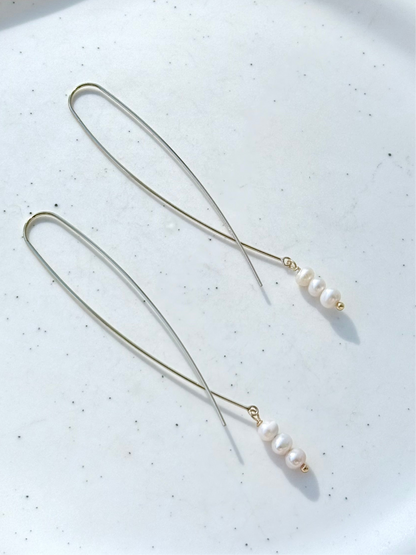 Freshwater Pearl + Gold Twister Threader Earrings