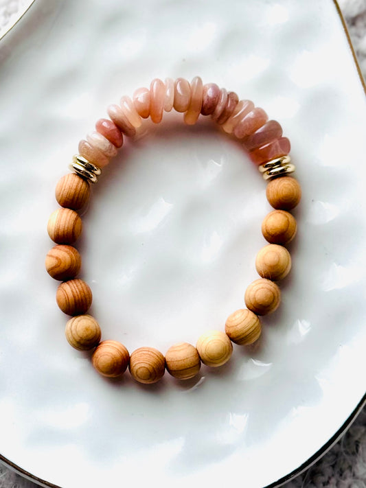 Peach Moonstone + Gold Aromatherapy Bracelet