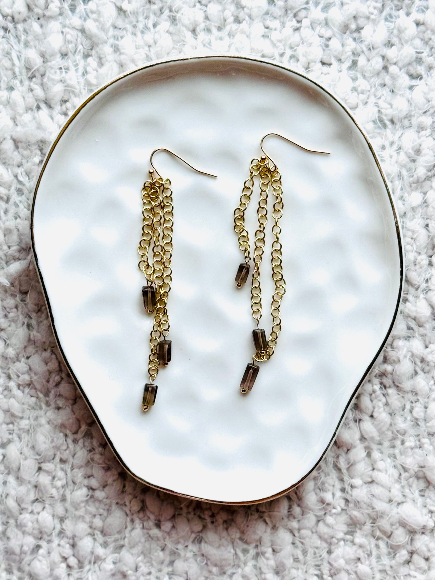 Smoky Quartz + Gold Waterfall Earrings