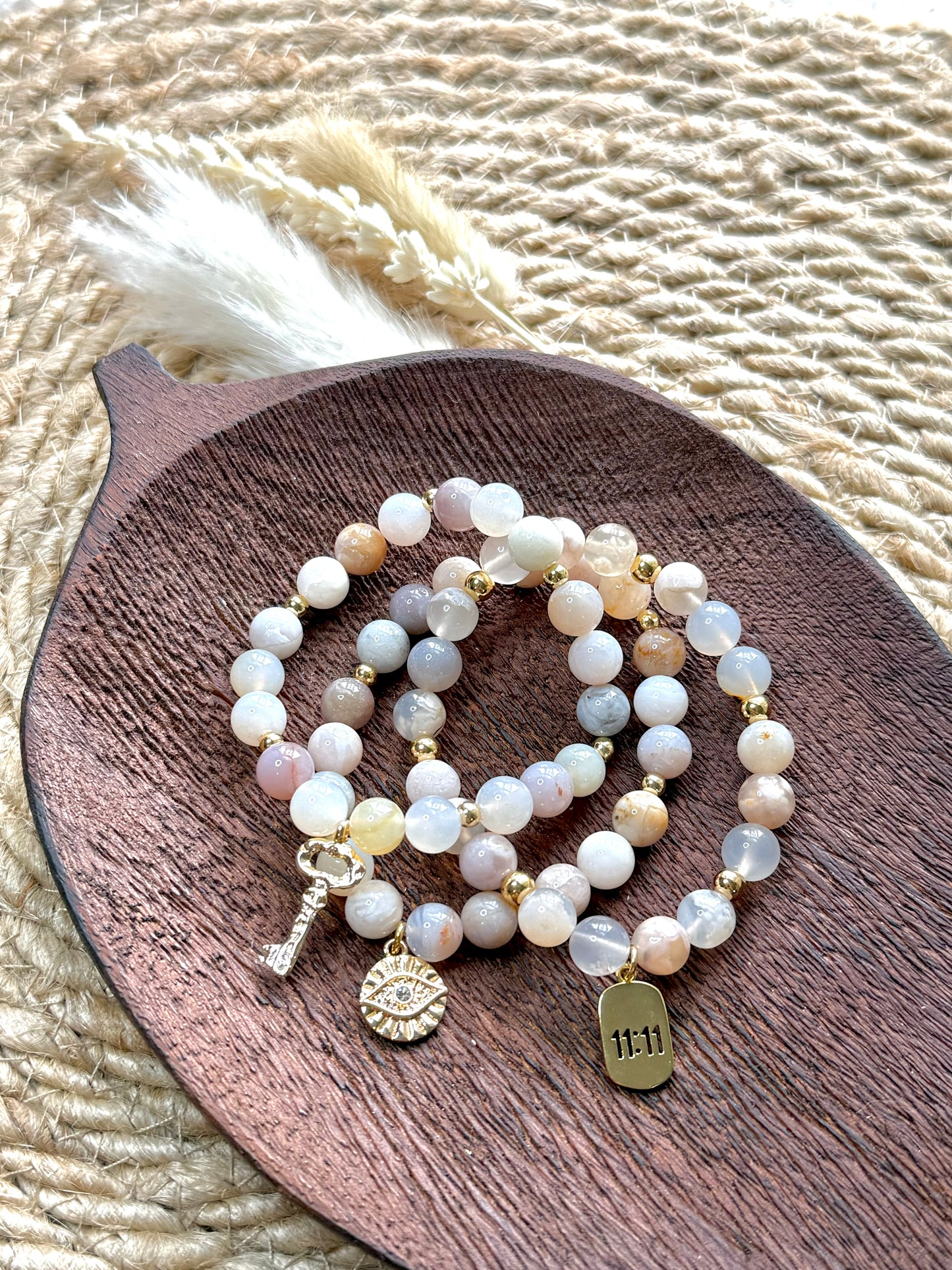 Winter Blossom Agate + Gold Chunky Charm Band