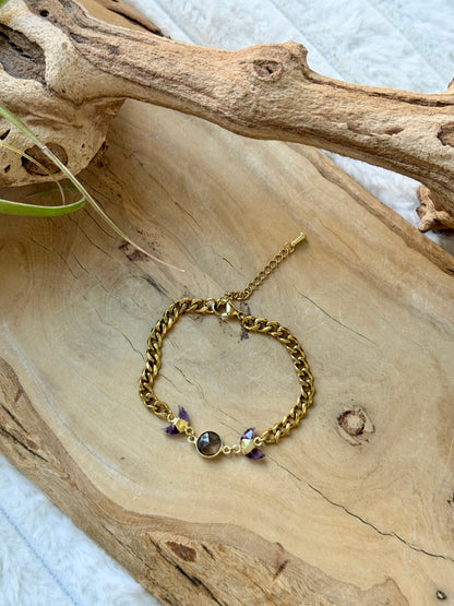 Labradorite + Amethyst Gold Moon Bracelet