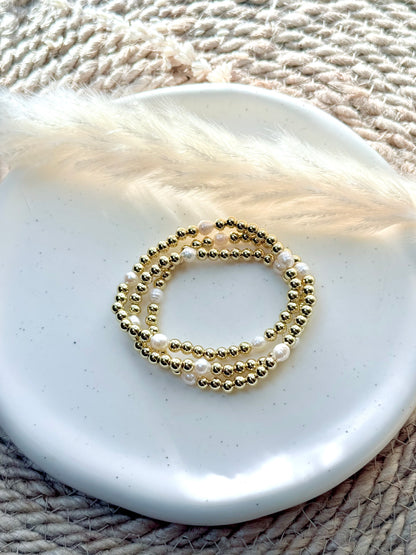 Freshwater Pearl + Gold Beaded Bracelet