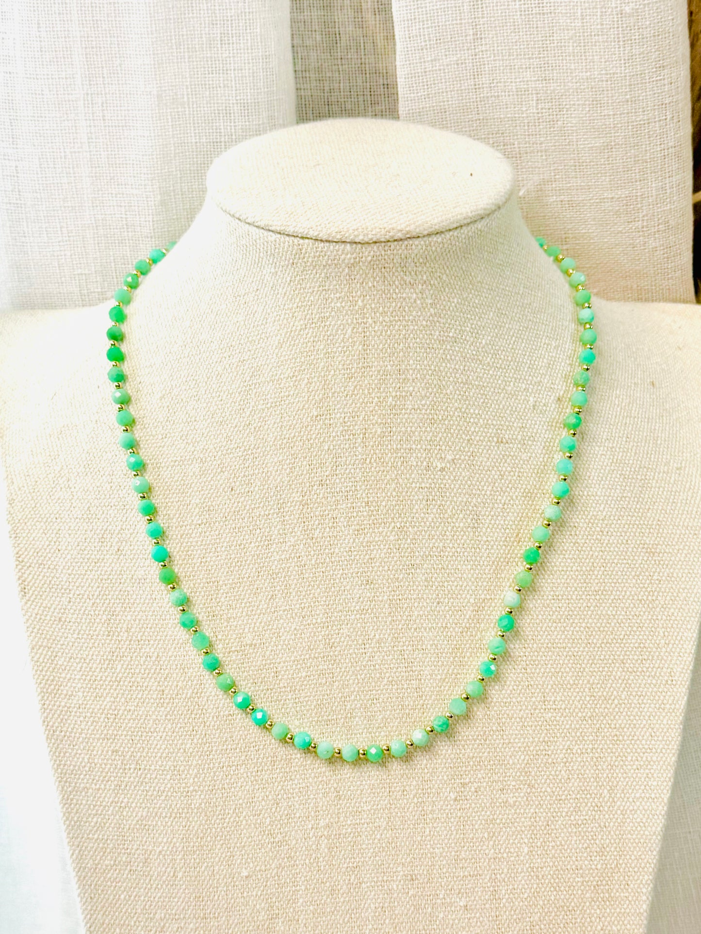 Chrysoprase + Gold Beaded Necklace