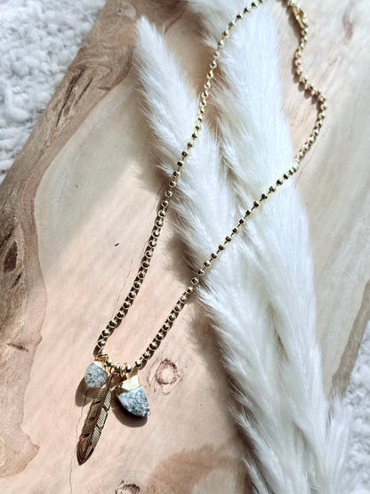 Black Sunstone + Dendritic Opal Gold Charm Necklace